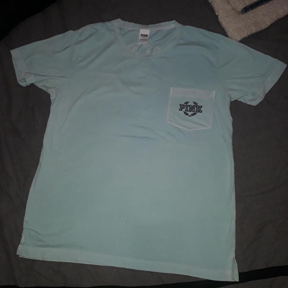 Pink Victoria Secret baby blue shirt